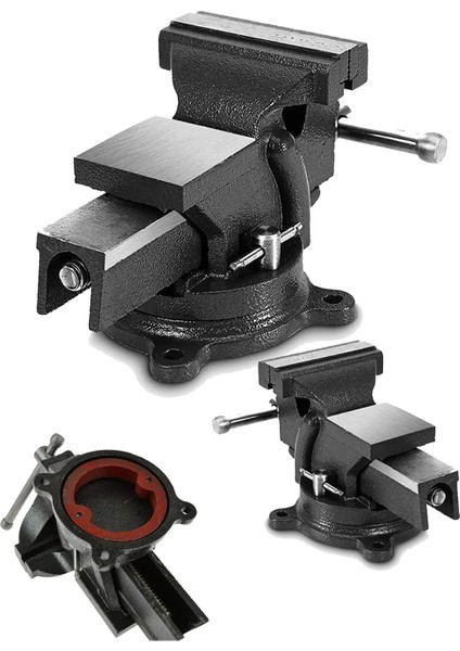 Alman Modeli Pro Çelik Kol 150 mm 4" 360" Dönerli Taban Dövme Çelik Sabit Tezgah Masa Mengenesi