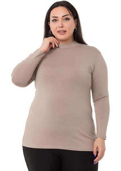 Büyük Beden Yarım Balıkçı Uzun Kollu Viskon Vizon Body