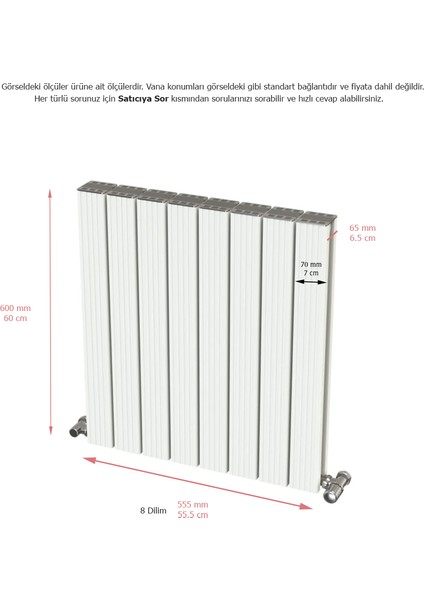 Argus Alüminyum Radyatör Panel 600 x 555 8 Dilim Beyaz
