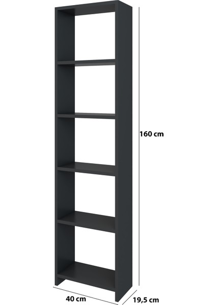 6 Raflı 40 Cm Dekoratif Kitaplık Antrasit Kitaplık Ofis Kitaplığı Dolap Evrak Rafı Ev Rafı Kitap Raf