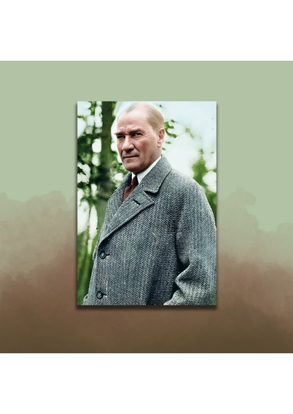 Tekli Dikey Kanvas Ofis Tablosu Paltolu Atatürk Portresi modelleri