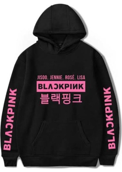 Siyah K-Pop Black Pink Jisoo Jennie Rose Lisa Unisex Kapüşonlu Sweatshirt