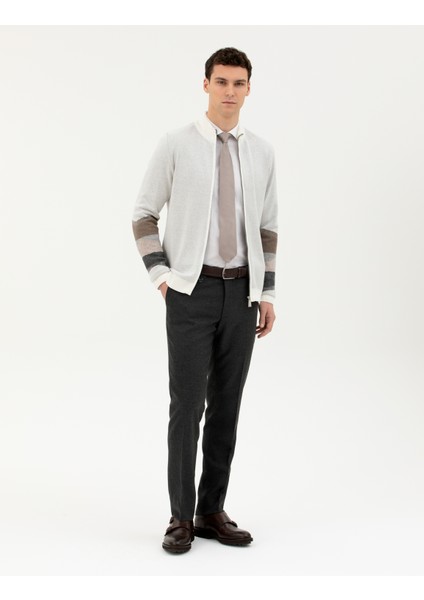 Pierre Cardin Erkek Ekru Slim Fit Fermuarlı Triko Hırka 50278102-VR019