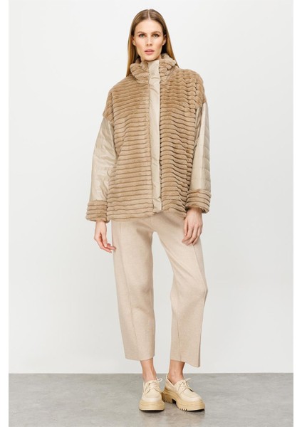 Kürk Kombinli Kapitone Mont-Bej fiyatları