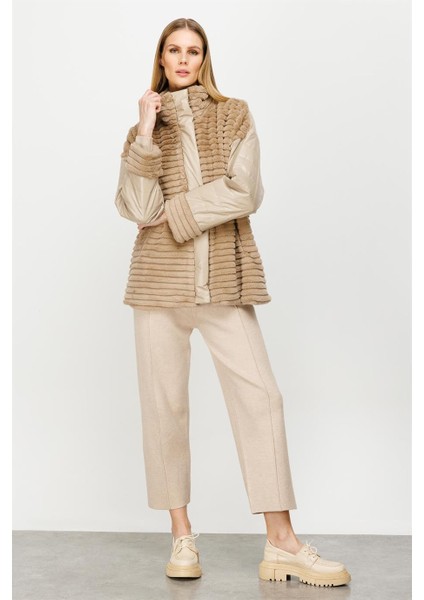 Kürk Kombinli Kapitone Mont-Bej modelleri