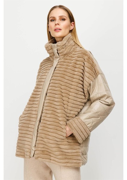 Kürk Kombinli Kapitone Mont-Bej fırsatları