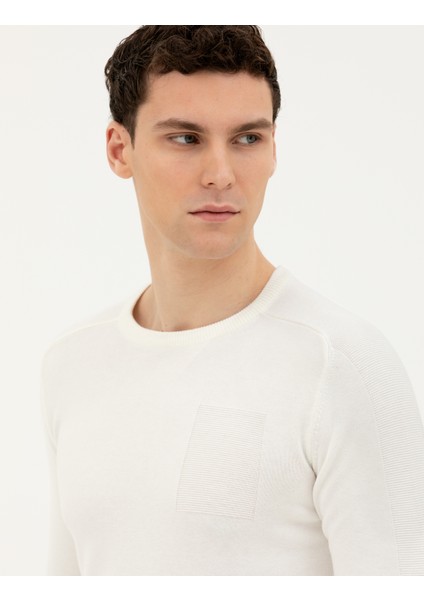 Erkek Ekru Slim Fit Bisiklet Yaka Triko Kazak 50281779-VR019 fiyatları