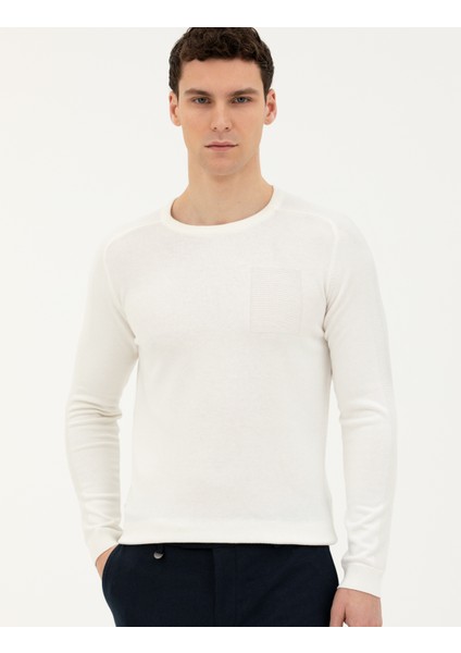 Erkek Ekru Slim Fit Bisiklet Yaka Triko Kazak 50281779-VR019 modelleri