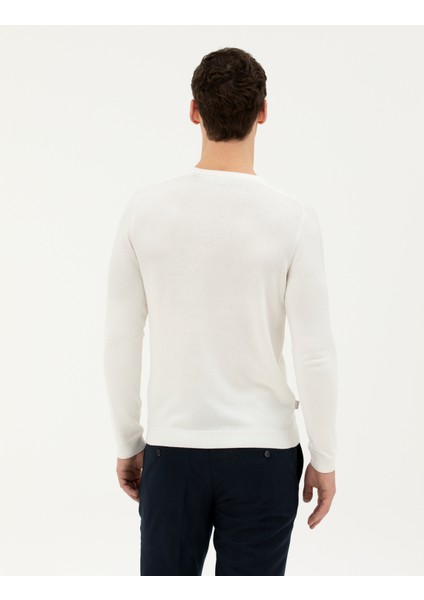 Erkek Ekru Slim Fit Bisiklet Yaka Triko Kazak 50281779-VR019 indirimleri