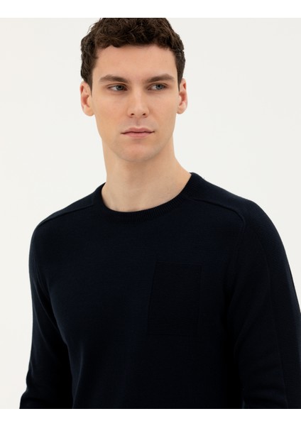 Erkek Koyu Lacivert Slim Fit Bisiklet Yaka Triko Kazak 50281779-VR100 fiyatları