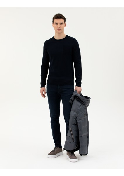 Erkek Koyu Lacivert Slim Fit Bisiklet Yaka Triko Kazak 50281779-VR100 fırsatları