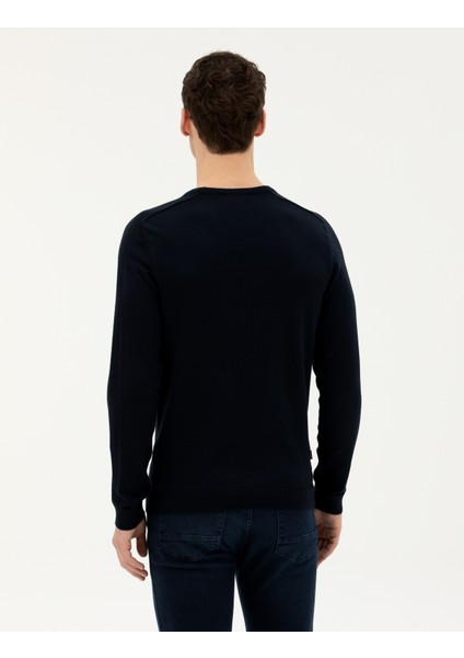 Erkek Koyu Lacivert Slim Fit Bisiklet Yaka Triko Kazak 50281779-VR100 indirimleri