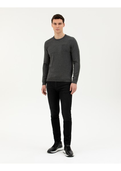 Erkek Koyu Gri Slim Fit Bisiklet Yaka Triko Kazak 50281779-VR080 fırsatları