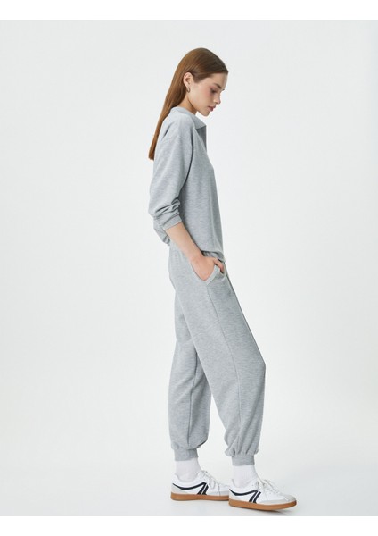 Jogger Eşofman Altı Beli Bağcıklı Cep Detaylı Nervürlü Viskon