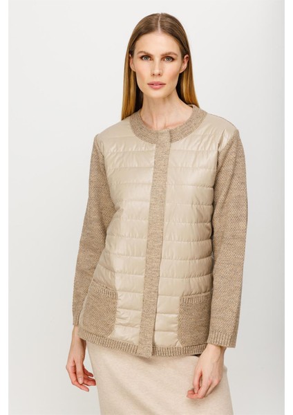 Kapitone Kombinli Triko Ceket-Vizon