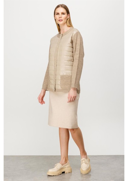 Kapitone Kombinli Triko Ceket-Vizon modelleri