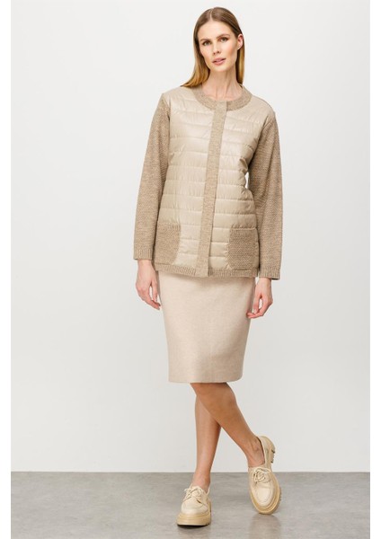 Kapitone Kombinli Triko Ceket-Vizon fırsatları