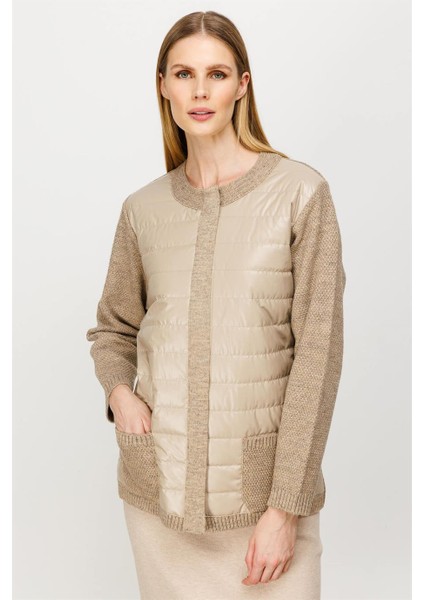 Kapitone Kombinli Triko Ceket-Vizon indirimleri