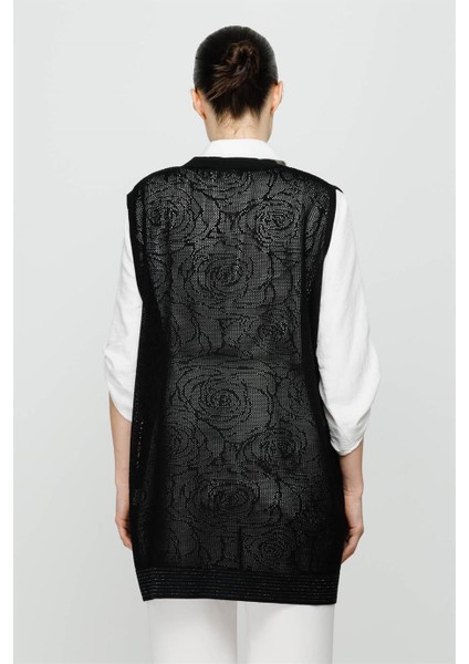 Çiçek Ajurlu Kısa Triko Yelek-Siyah indirimleri