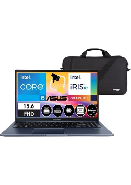 Vivobook 15 X1502ZA-EJ1644 Intel Core I5 1235U 16GB 256GB SSD Windows 11 Pro 15.6" Fhd Taşınabilir Bilgisayar Csrtech Çanta Hediye