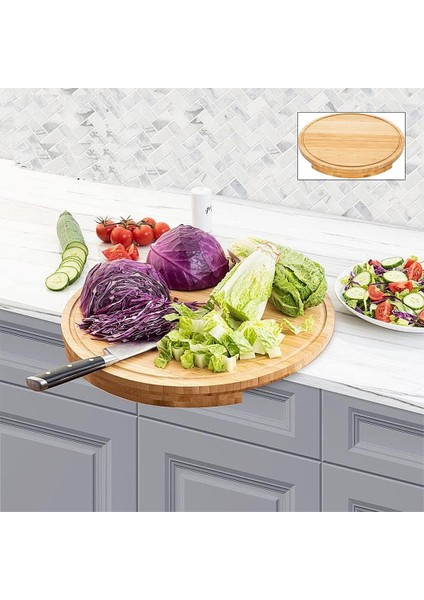 Kesme Tahtası Yuvarlak Tezgah Önü Kullanım Için Özel Tasarım 25 cm Bambu
