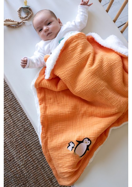 Bebek&çocuk Battaniye 100X100CM Nakışlı Müslin Kuzu Tüyü Battaniye