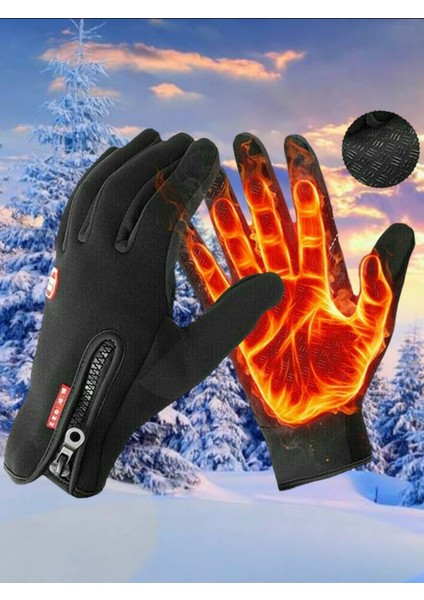 Rüzgar ve Yağmur Geçirmez Kaymaz Dokunmatik Ekran Termal Eldiven