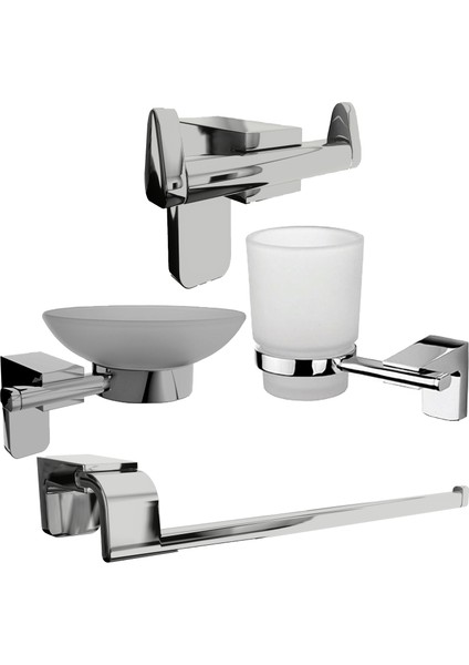 Krom Lux 4 Lü Banyo Seti Solo Havluluk, Diş Fırçalık, Sabunluk, Bornozluk