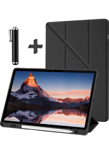 M.tk moveteck Ipad Pro 12.9 Kılıf Kalem Bölmeli Yumuşak Silikon Kapak Akıllı Uyku Modlu Üçgen Standlı + Dokunmatik Kalem 2'li Set Apple Ipad Pro 12.9 Inç 3.nesil 4.nesil 5.nesil 6.nesil Tablet Kılıfı 2021 2022