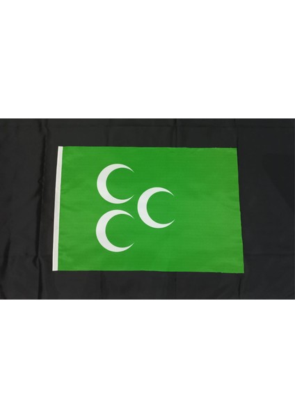Yeşil Üç Hilal Baskılı Saten Bayrak