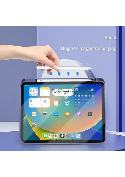 M.tk moveteck Samsung Galaxy Tab S6 Lite P610 Kılıf Kalem Bölmeli Yumuşak Silikon Kapak Akıllı Uyku Modlu Üçgen Standlı + Dokunmatik Kalem 2'li Set Tab S6 Lite 10.4 Inç Tablet Kılıfı SM-P610 P613 P615 P617N