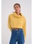 Stripe Lover Kadın Hardal Beyaz Boğazlı Çizgili Crop Sweat 1