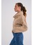 Stripe Lover Kadın Bej Boğazlı Çizgili Crop Sweat 2