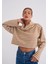 Stripe Lover Kadın Bej Boğazlı Çizgili Crop Sweat 3