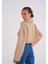 Stripe Lover Kadın Bej Boğazlı Çizgili Crop Sweat 4