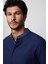 Slim Fit Düz Hakim Yaka Kol Apoletli Ketenli Indigo Erkek Gömlek 2
