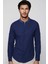 Slim Fit Düz Hakim Yaka Kol Apoletli Ketenli Indigo Erkek Gömlek 3