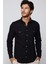 Slim Fit Uzun Kol Çift Cep Pamuk Keten Spor Yaka Siyah Erkek Gömlek 1