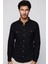 Slim Fit Uzun Kol Çift Cep Pamuk Keten Spor Yaka Siyah Erkek Gömlek 3