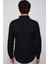 Slim Fit Uzun Kol Çift Cep Pamuk Keten Spor Yaka Siyah Erkek Gömlek 5