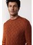 Slim Fit Bisiklet Yaka Desenli Tarçın Erkek Triko Kazak 2