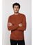 Slim Fit Bisiklet Yaka Desenli Tarçın Erkek Triko Kazak 3