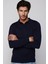 Slim Fit Dar Kesim Polo V Yaka Lacivert Erkek Triko Kazak 1