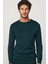 Slim Fit Dar Kesim Bisiklet Yaka Jakarlı Yeşil-Siyah Erkek Triko Kazak 3