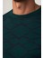Slim Fit Dar Kesim Bisiklet Yaka Jakarlı Yeşil-Siyah Erkek Triko Kazak 4