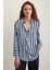 Çizgili Saten Gömlek Lacivert 2