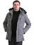 Gri Slim Fit Hakim Yaka Kürklü Kapüşonlu Kaban 5