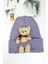 Peluş Lila Ayıcıklı Kız Çocuk Bere 1