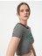 Baskılı Crop Tişört Kısa Kollu Bisiklet Yaka Slim Fit Ribanalı 2