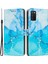 Samsung Galaxy A03S (166.5 x 75.98 x 9.14MM) Için Tpu+Pu Deri Çift Katman Koruma Mermer Mermer Desen Desen Stand Stand Cüzdan Tarzı Telefon Kabuk Mavisi/yeşil (Yurt Dışından) 1